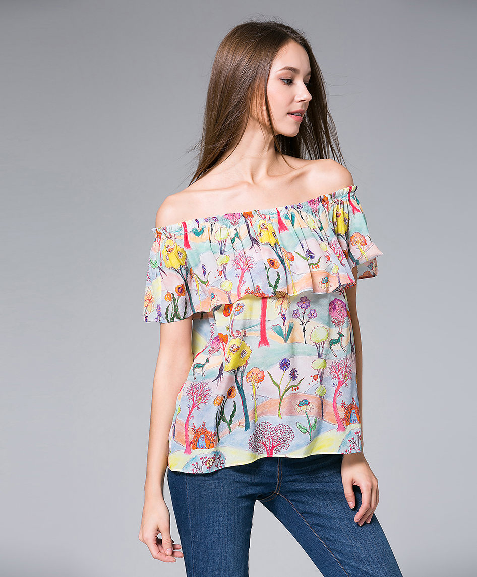 Tops - Flowers Printed silk crepe top